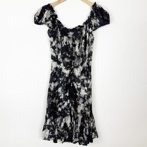 Tiare Hawaii Black White Printed Button Down Dress Tied Waist